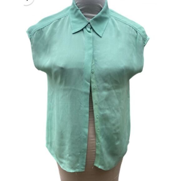 Michael Stars 100% Silk Short Sleeve Blouse Sz. S Light Mint Green - Picture 9 of 11